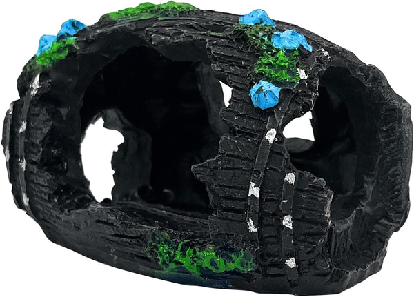1pcs Aquarium Decorations, Resin Broken Barrel Fish Tank Ornament for Fish Cave Hide Hut (Black)
