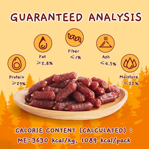 10.6 oz Jungle Calling Soft Beef Sausage Dog Treats, Grain-Free High Protein Tender Beef Jerky, Easy to Chew Training