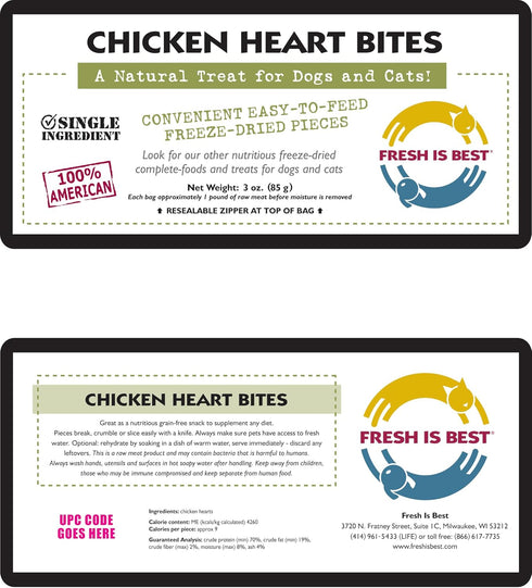 Fresh Is Best Freeze Dried Raw Meat Treats for Dogs & Cats - Chicken Hearts
