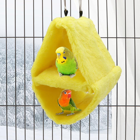 Wontee Bird Parrot Plush Hammock, Dual Layer Nest Shed for Parrot, Macaw, Budgies, Cockatiels (S, Yellow)