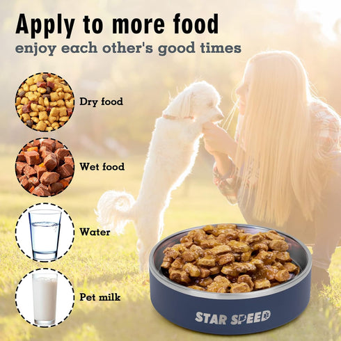 24oz Stainless Steel Dog Bowls with Rubber Bottom, Non-Slip Double Wall for Small & Medium Dogs