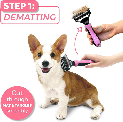 Dog Brush and Cat Brush with Deshedding Tool, Dematting Undercoat Brush for Dogs, Reduces Shedding Up to 95% (Pink
