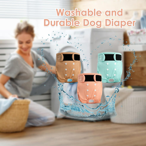 3Pack Reusable Female Dog Diapers, Washable Diaper for Doggie,Highly Absorbent Dog Diaper,Adjustable Leakproof Puppy