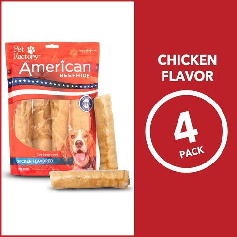 Pet Factory American Beefhide Dog Chew Treats - Chicken Flavor, 7" Rolls, 4 Count/1 Pack