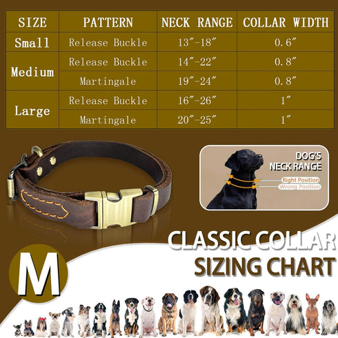 Leather Dog Collar with Metal Quick Release Buckle, Heavy Duty Adjustable Genuine Cowhide for Small Medium Large Dogs