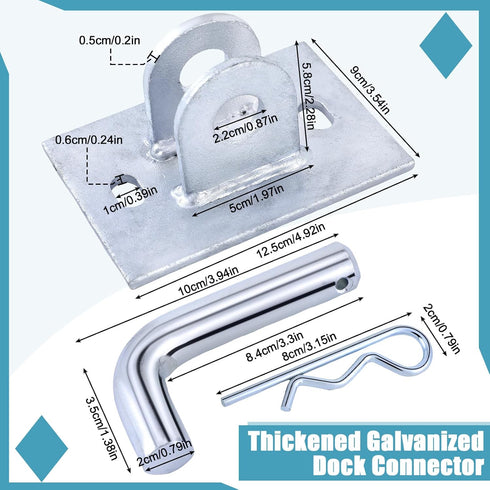 Stationary Dock Connector Hinge Kit, Heavy Duty Galvanized Link Kit with 7/16'' Holes for Floating Dock Accessories