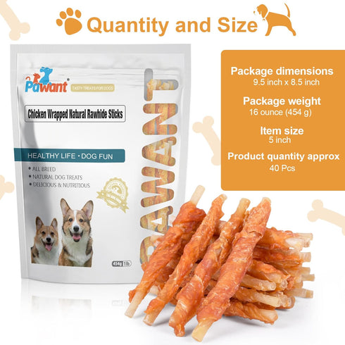 1lb Chicken Wrapped Rawhides for Dogs Treats Puppy Training Snacks Sticks Dog Rawhide Chews All Natural Dog Treats