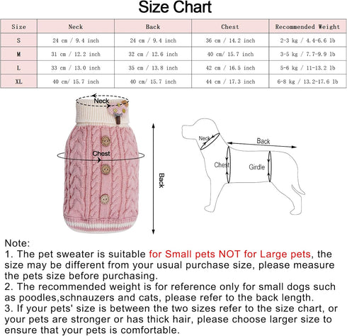 Dog Sweater Turtleneck Knitwear Doggie Pullover Sweater Doggy Winter Coat Warm Pet Clothes Puppy Holiday Clothing Buttons Knitted Outfits for Small Cats Dogs Cold Weather (X-Large)