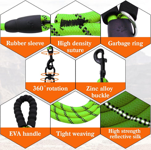 Five Dog Leash - 5 Way Leash for Dogs, 360° Swivel No Tangle Walking Leash for 5 Dogs, Comfortable with Reflective