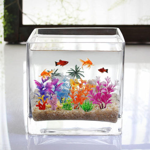 8 Pcs Aquarium Decorations, Small Plastic Plants with Resin Coral, Fish Tank Accessories, Aquarium Decor