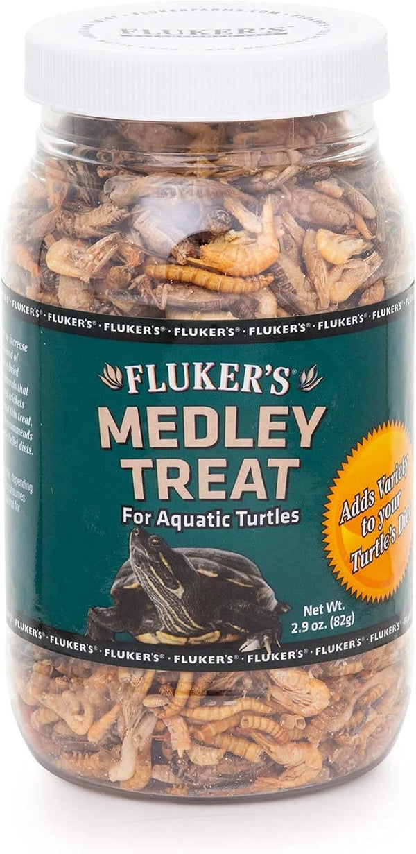 Fluker's Aquatic Turtle Food, Vitamin-Enriched Medley Treats of Freeze-Dried River Shrimp, Mealworms, Crickets
