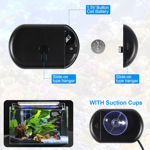 AEDIKO 8pcs Aquarium Thermometer LCD Digital Fish Tank Thermometer with Water-Resistant Sensor Probe and Suction Cup