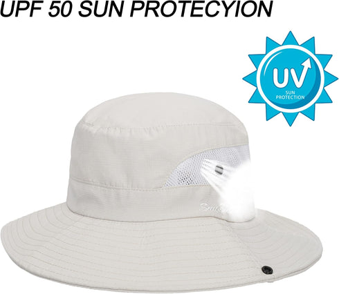 Women’s Outdoor Mesh Sun Hat, Foldable UV Protection Bucket Hat with Ponytail-Hole for Summer Beach Hiking