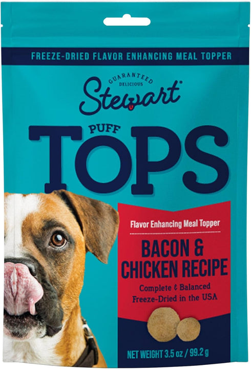 Stewart Freeze Dried Dog Food Topper, PuffTops with Real Bacon, Healthy Treats, 3.5 Ounce Pouch