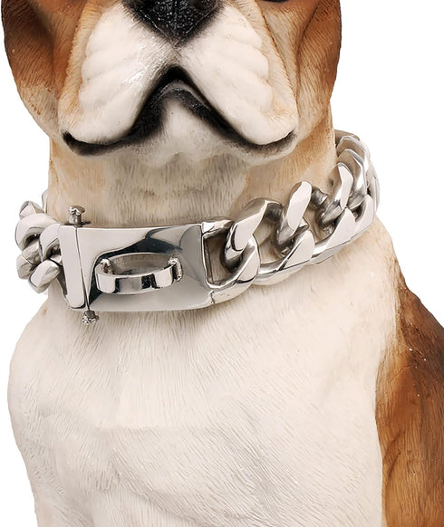 BAOBOTE Gold Chain Dog Collar with Secure Snap Buckle, 19MM Cuban Link, Chew Proof Heavy Duty for Medium Large
