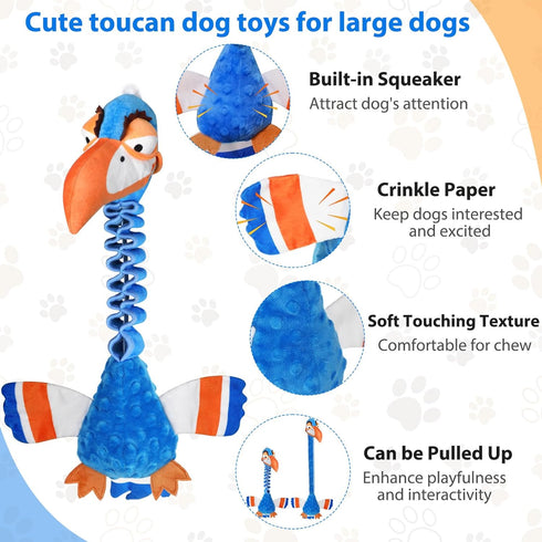 Squeaky Dog Toys for Large Dogs, Tough Tug of War Puppy Toy, Cute Animal Design Plush Dog Toys with Crinkle Paper, Dog Chew Toys for Small, Medium and Large Dogs