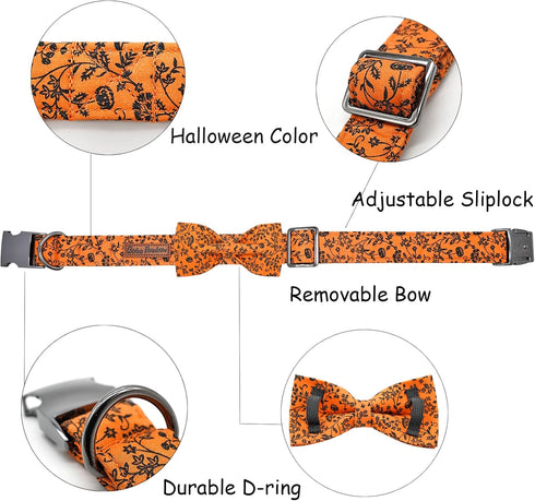 Halloween Dog Collar with Bow, Cute Pumpkin Gift Collar for X-Small Puppies