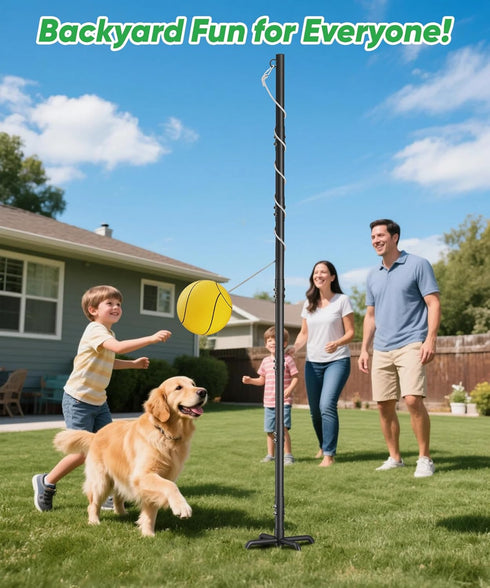 Tigerden Set Tetherball with Rope & Ball, Portable Tetherball Equipment for Outdoor Backyard, Adjustable Heavy Duty
