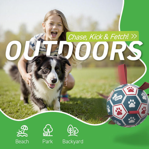 (6 Inch) QDAN Dog Balls, World Cup Soccer Ball with Straps, Durable Herding Balls for Small Medium Pet, Puppy Birthday