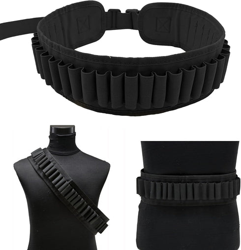 Professional Waterproof Shotshell Holder, 30 Rounds Nylon Belt Case for Shotgun Ammo, Adjustable Shoulder Bandolier