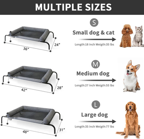 PETIME Cooling Elevated Pet Cushion Bed, Raised Dog Cot for Small Dogs, Portable Indoor & Outdoor Hammock Bed (48 Inch)