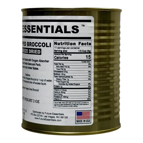 #2.5 25+ 2 oz Future Essentials Canned Chopped Freeze Dried Broccoli Size Can of Broccoli Bites with Year Shelf Life