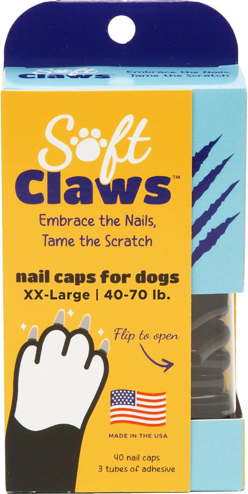 Soft Claws Nail Caps for Dogs - 40 Dog Nail Covers, Black, XX-Large - Non-Slip Design