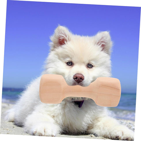 Wooden Dumbbell Chew Toy for Small Breeds Dogs, Durable Molar Pet Accessory for Chewing, Playing, Khaki