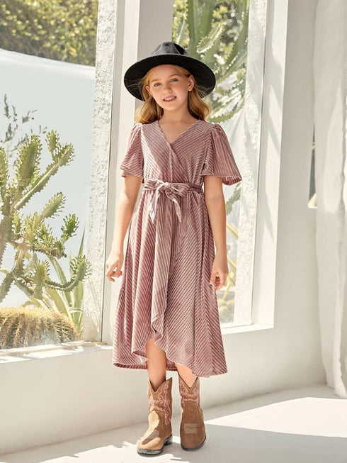 Girls Classic Felt Fedora Hat, Wide Brim Belt-Buckle Panama Hat for Kids 7-15 Years
