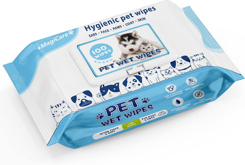MAGICARE Pet Wipes – 100 pcs Unscented Dog Wipes, 8x8 Inch Paw Cleaner for Body, Ears, Face, and Skin.