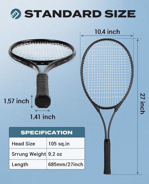 HIRALIY Adult Recreational Tennis Rackets, 27 Inch Super Lightweight for Student Training, Includes 3 Tennis Balls