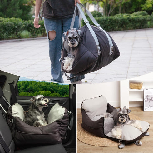 Leath-Aire Dog Car Seat for Small Dogs, Waterproof Booster Seat with Storage Pockets and Clip-On Safety Leash, Portable