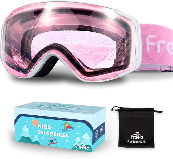 Freela Kids Ski Snowboard Goggles for Toddler(3-14), Youth Anti Fog Anti UV Goggles for Girls Boys