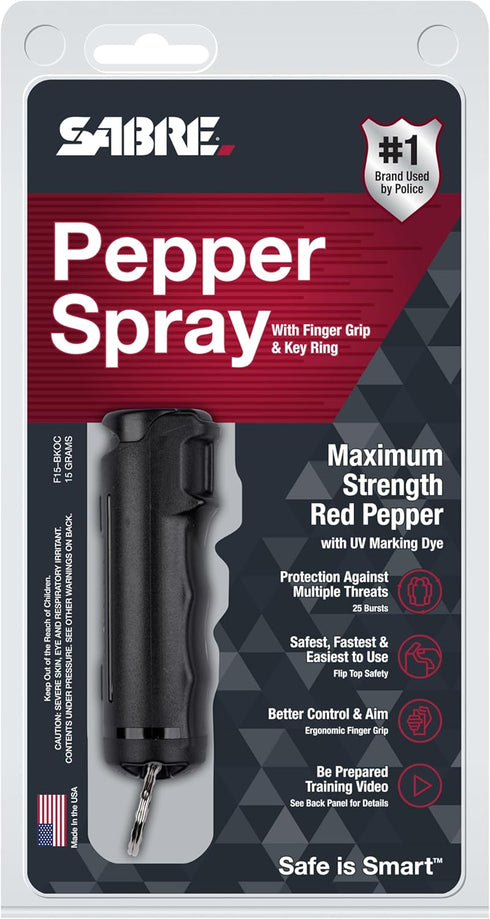SABRE Pepper Spray, Maximum Police Strength OC Spray with Fast Flip Top, Key Ring for Easy Carry, 0.54 fl oz