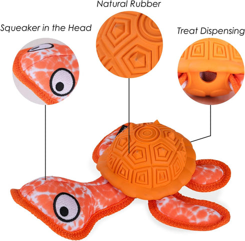 Chew Toys for Aggressive Chewers Dog,Puppy Teeth Chew Toys Durable Rubber TPR Material Chew Toys Turtle Shape Dog Toys with 2 Tennis Ball (Orange)