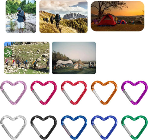 Heart Shaped Carabiner Clip, Aluminum Alloy Keychain Clip, Heavy Duty Spring Snap Hook for Camping, Backpack