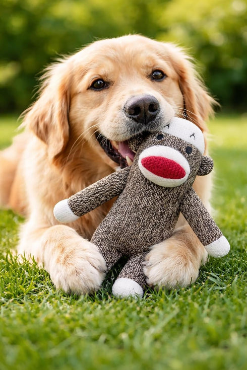 6" Sock Monkey Dog Toy | Squeaky Monkey Toy | Plush Monkeys Dogs Toys | Interactive Squeaky Monkeys | Small/Medium