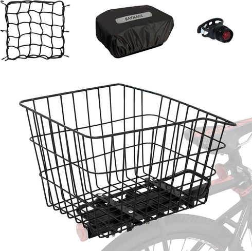 RAYMACE Rear Bike Basket with Waterproof Cover, Bicycle Cargo Rack Storage for Back Under Seat