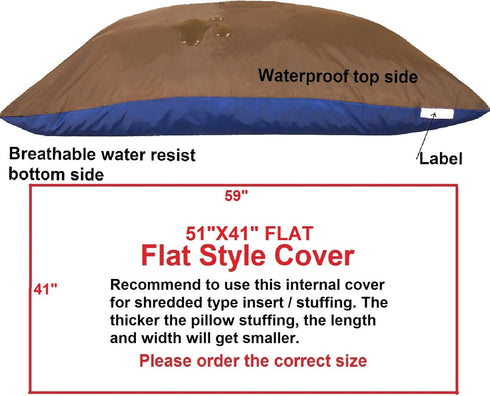 Dogbed4less Waterproof/Water Resistant Zipper Internal Pet Dog Bed Cover for XXL Large 55"X37" Pillow Bed - 59"x41" FLAT (Cover Only)