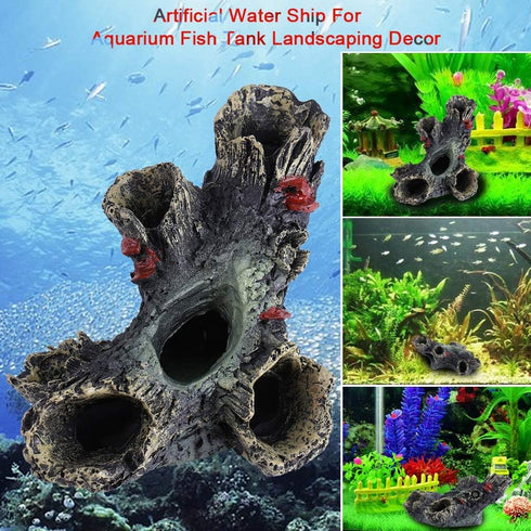 Log Resin Tree Trunk Ornament, Hollow Decoration for Fish Tank, Betta Fish Hollow Wood Accessories