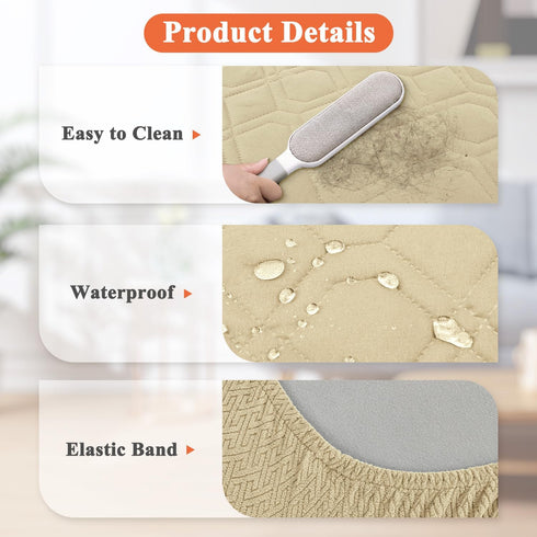 Waterproof Dog Bed Covers Only, Quilted Replacement Washable Pet Bed Cover 36Lx27Wx6H Inches Beige