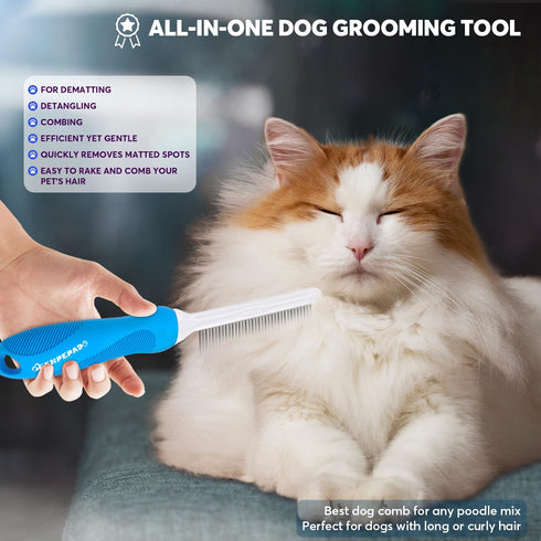 Grooming Comb for Dogs and Cats, Stainless Steel Fine Teeth for Detangling Matted Hair and Removing Loose Fur