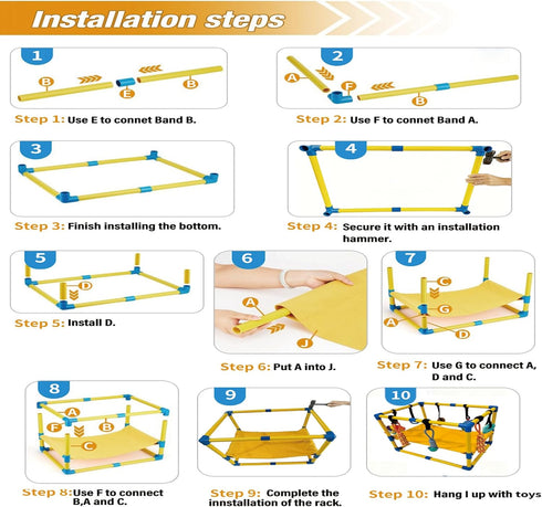 8 Hammock Puppy Play Gym with Hanging Toys, Indoor Puppy Jungle Gym with Interactive Dog Enrichment Toys.PVC Frame