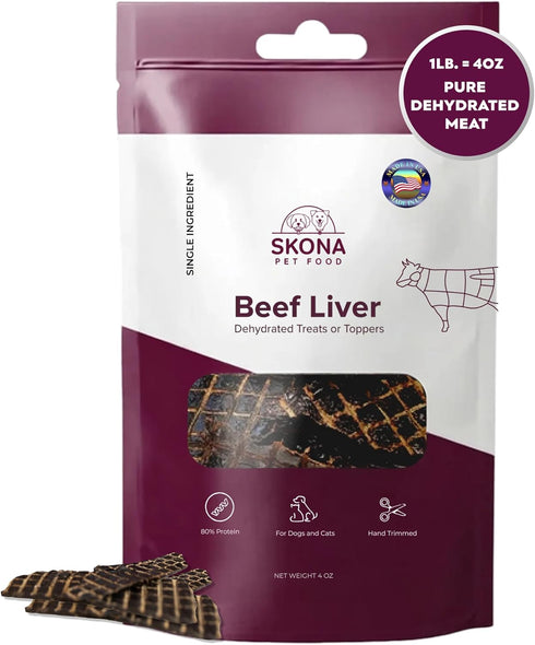 Skona PetFood Premium Chewy Dehydrated Beef Liver Jerky for Dogs & Cats,