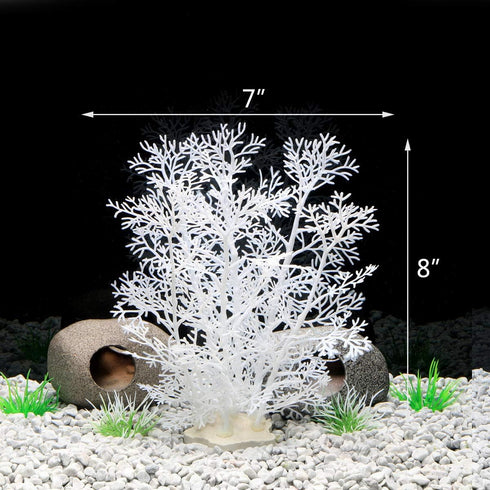 JIH Aquarium Decor Plastic Plant Small, Fish Tank Ornament Artificial Plants 8 inch (White, 2 Pcs)