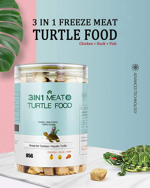 3 in 1 Meat Turtle Food - Natural Freeze Dried Human-Grade Chicken, Duck & Fish Treats