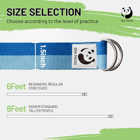 Slim Panda Yoga Strap for Stretching,Cotton Yoga Strap with Adjustable D-Ring Buckle,Non-Elastic Yoga Belt