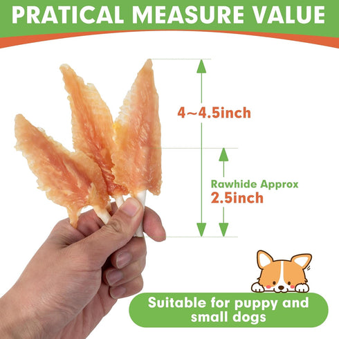 MON2SUN 4-4.5 Inch (18.34 -Pack 1) Dog Rawhide Twist Chicken Wrapped Rawhide Sticks for Puppy and Small Dogs, Promotes