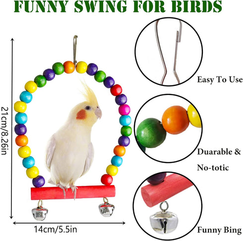 ESRISE Bird Parakeet Cockatiel Toys - Parrots Cage Hammock Swing Climbing Ladders Wooden Perch Chewing Toy for Budgies