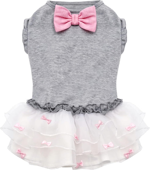 KYEESE Grey Dogs Dress with Pink Bowtie - Pet Puppy Clothes for Small Dogs Skirt